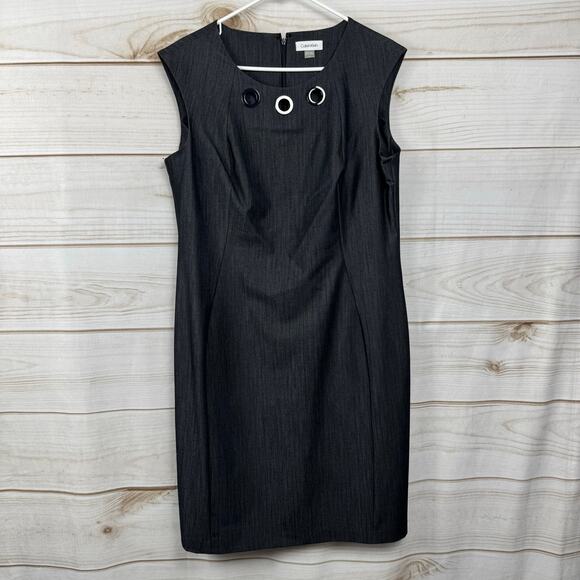 Calvin Klein Black Ring Grommets Sleeveless Sheath Dress Size 14 - Picture 1 of 10